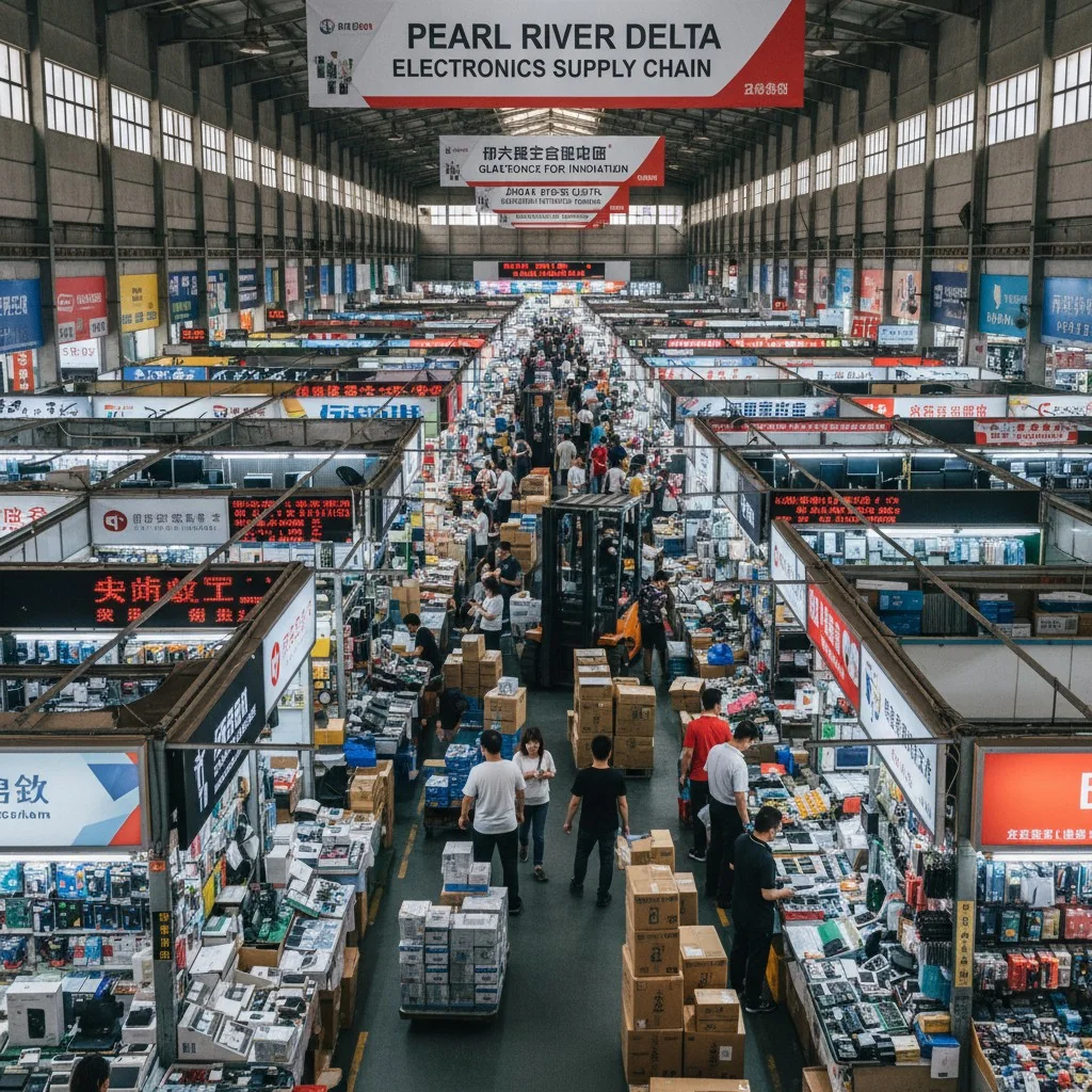 A bustling electronics market in the Pearl River Delta