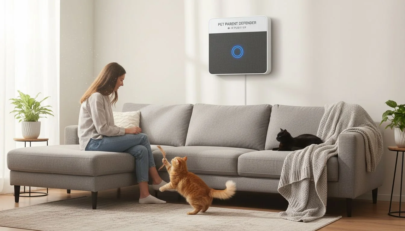 wall mounted air purifier in a room with cats