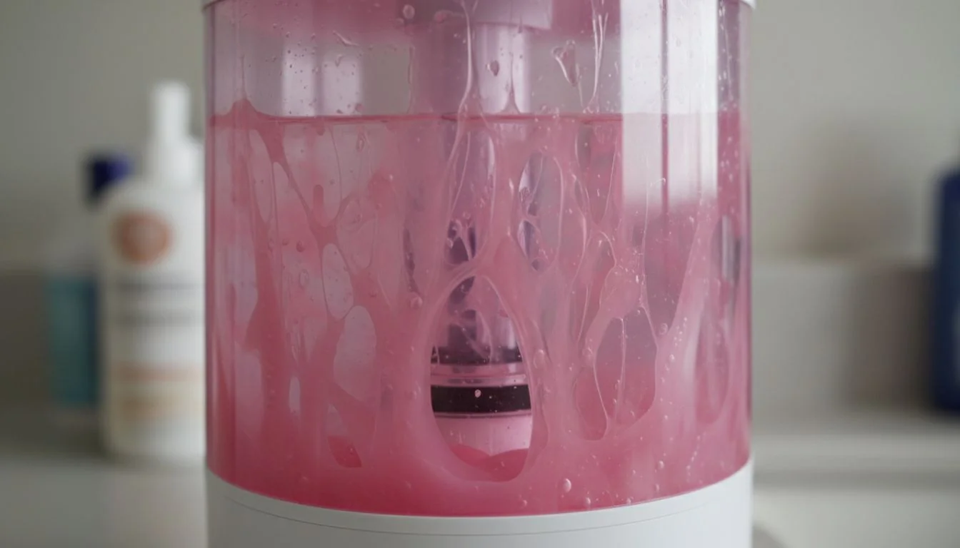 Pink Slime in Plastic Humidifier Close-up shot of pink slime inside a plastic humidifier tank.