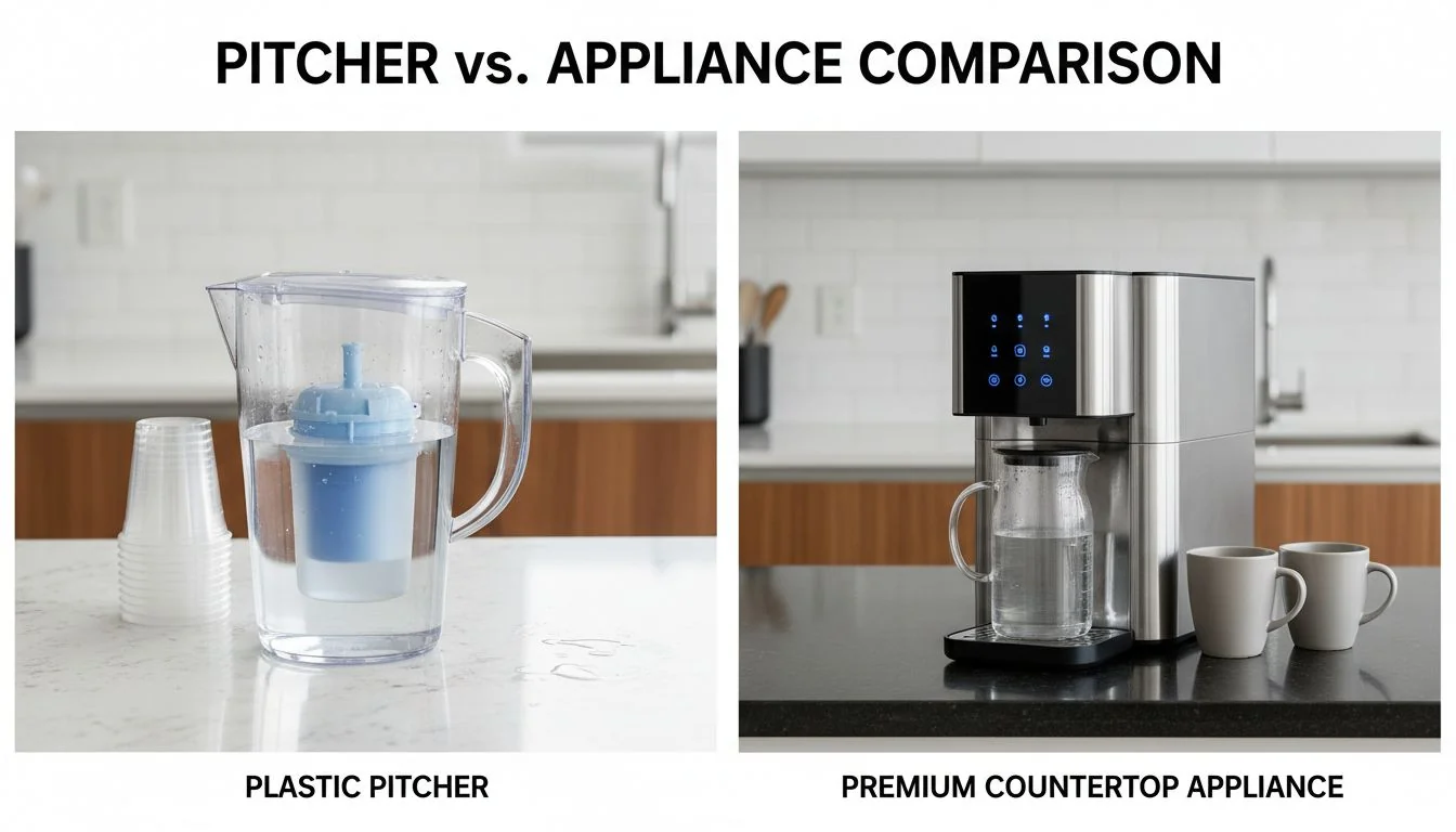 Pitcher vs Appliance Comparison comparison of plastic water pitcher vs premium countertop appliance
