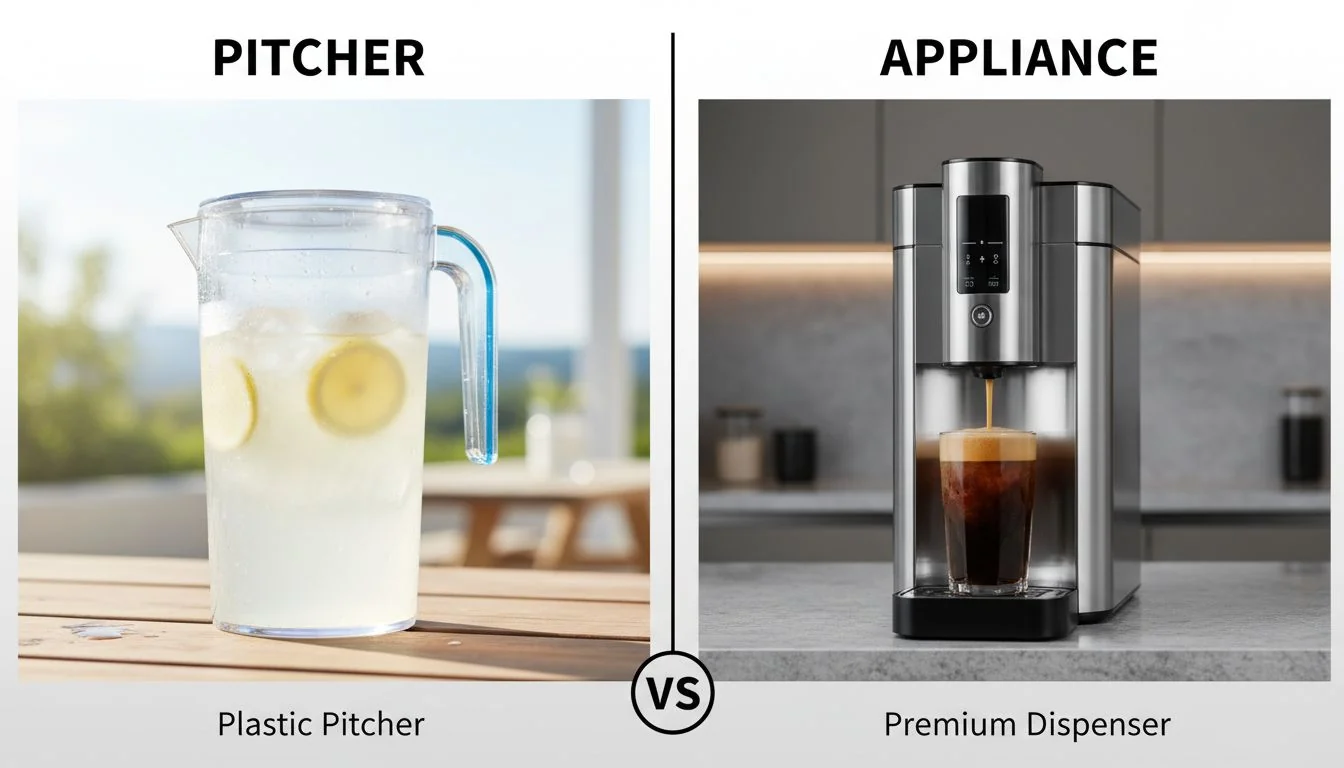 comparison of plastic pitcher and premium dispenser