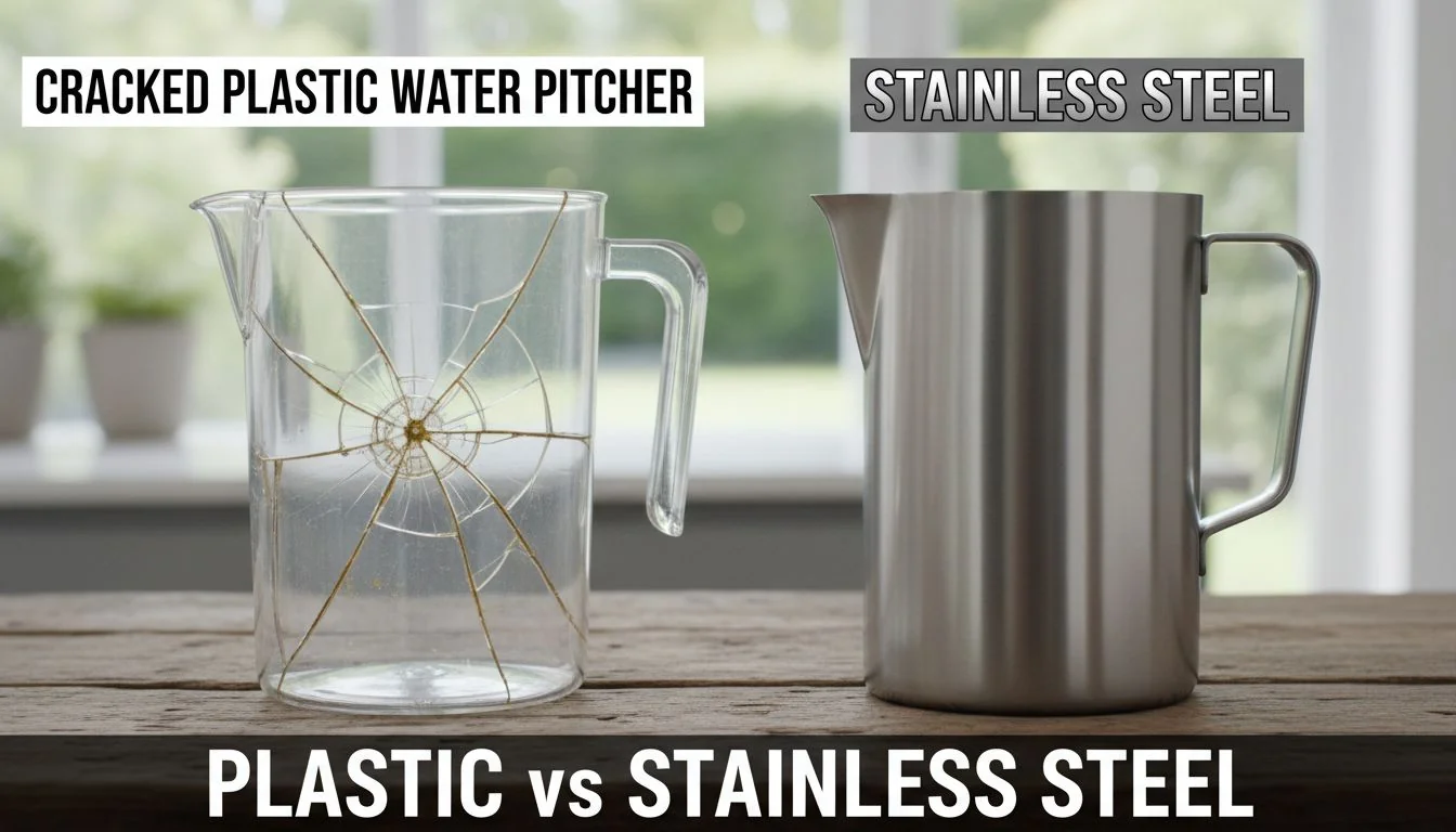 Plastic vs Stainless Steel cracked plastic water pitcher vs stainless steel