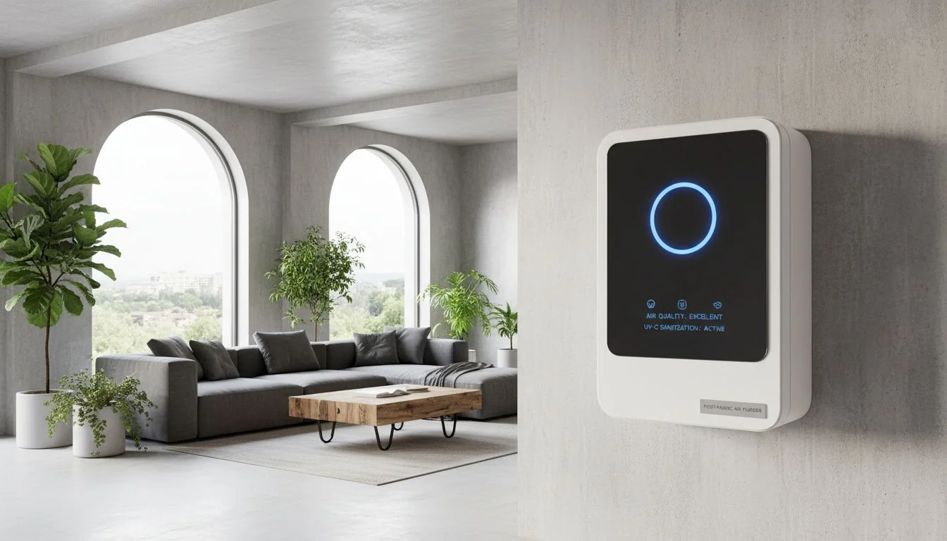 modern wall mounted air purifier in a sleek living room