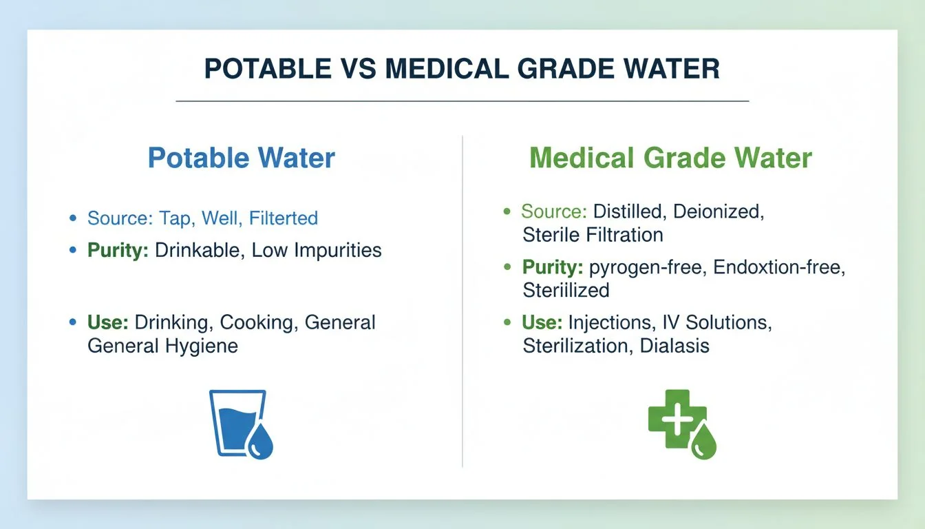 comparison chart of potable vs medical water