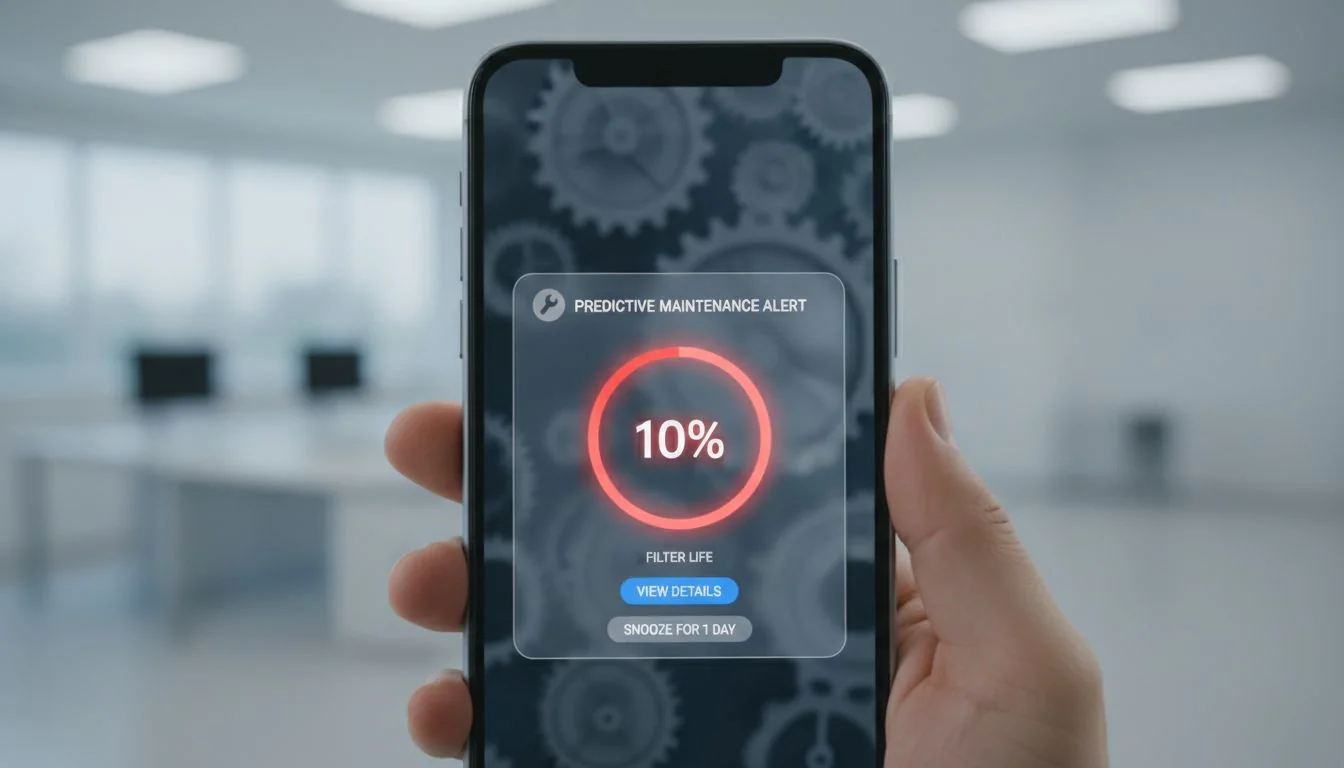 mobile app notification showing filter life at 10%