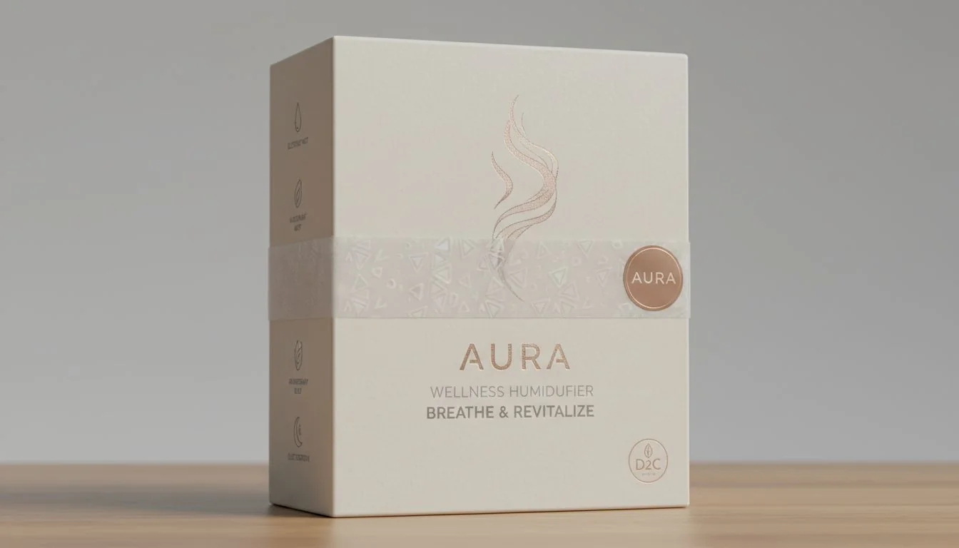 Premium D2C Humidifier Brand A premium D2C brand's packaging for a wellness humidifier, looking clean and high-end.