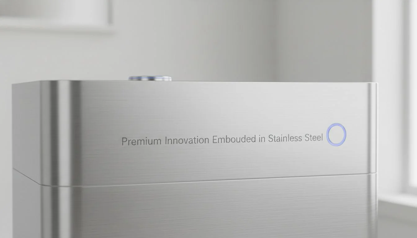A close-up shot showing the texture of brushed stainless steel on a humidifier, highlighting its clean, premium quality.