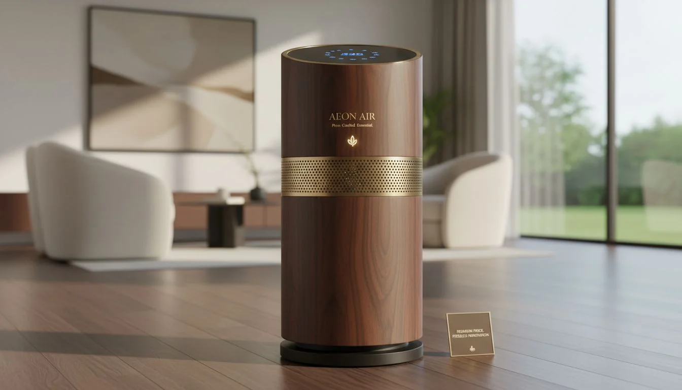 premium looking air purifier with wood grain finish