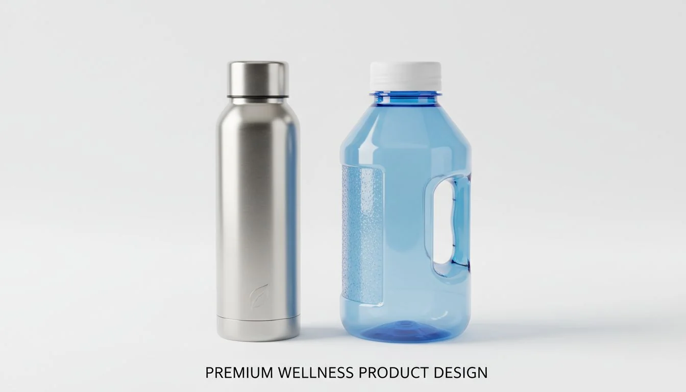 A sleek stainless steel wellness product next to a generic plastic one on a clean, minimalist background.