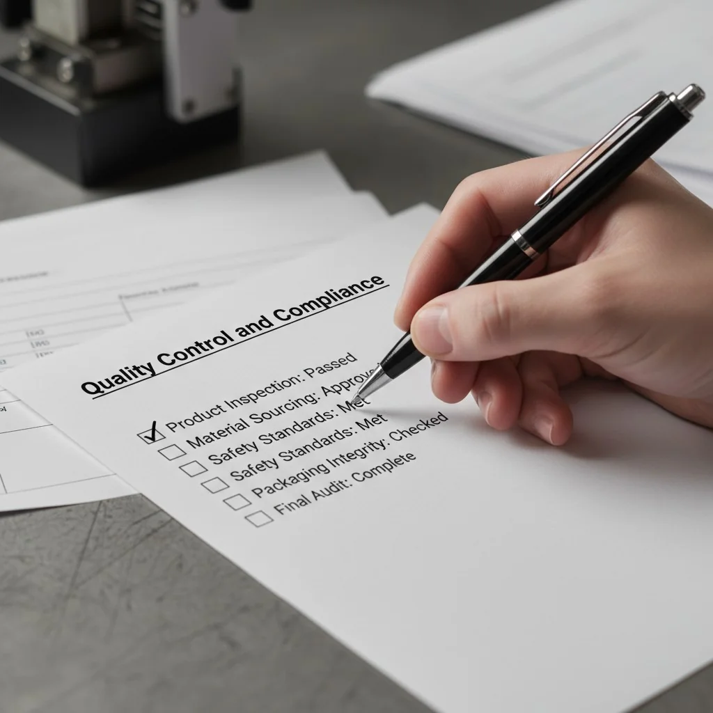 Close-up of a quality control checklist being marked with a pen.