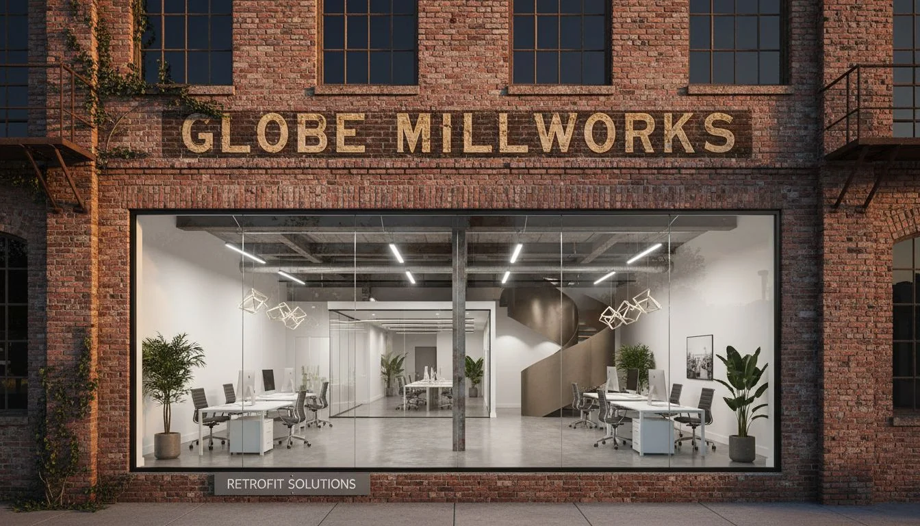 Retrofit Solution Old brick building exterior vs modern interior retrofit