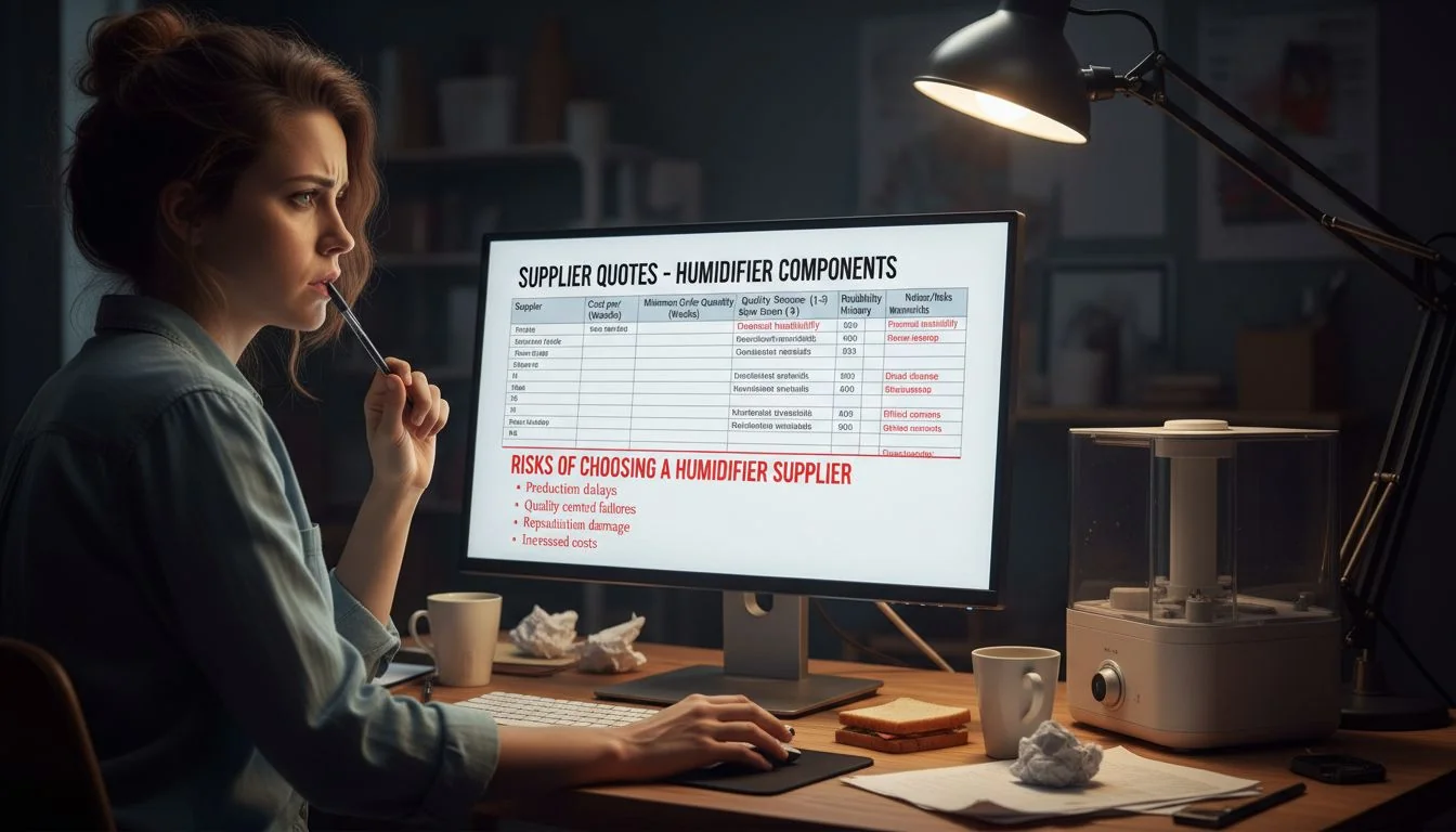 A worried product designer looking at a spreadsheet of supplier quotes