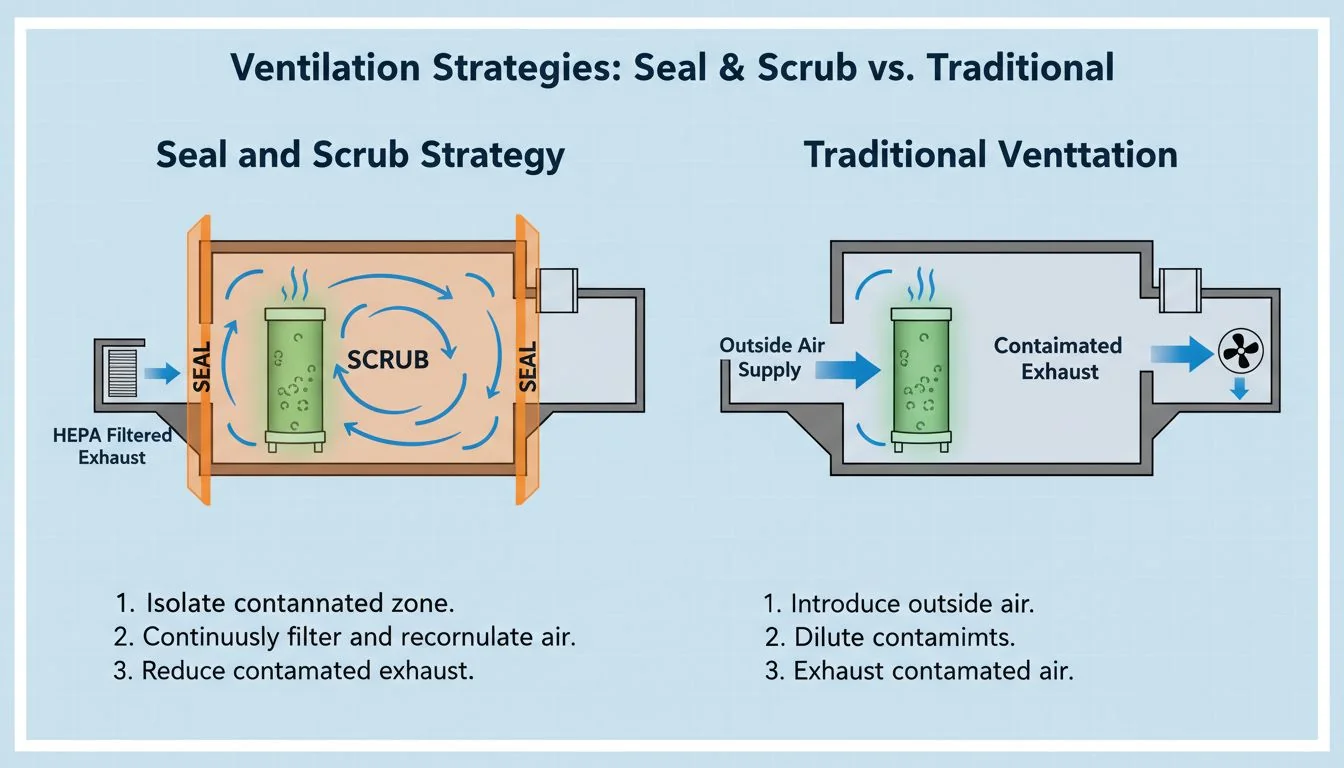 diagram showing seal and scrub strategy vs traditional ventilation