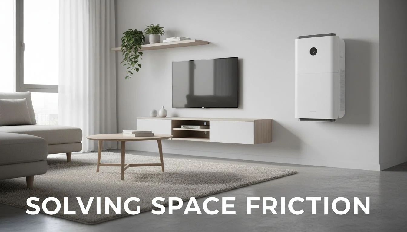 wall mounted air purifier saving floor space in a small apartment