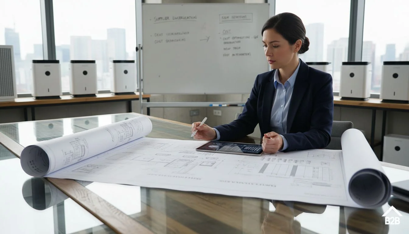 B2B buyer analyzing air purifier blueprints