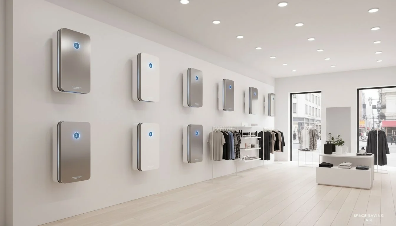 retail store with wall mounted air purifier saving space