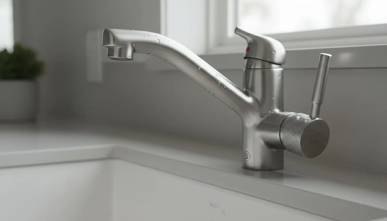 stainless steel faucet detail shot