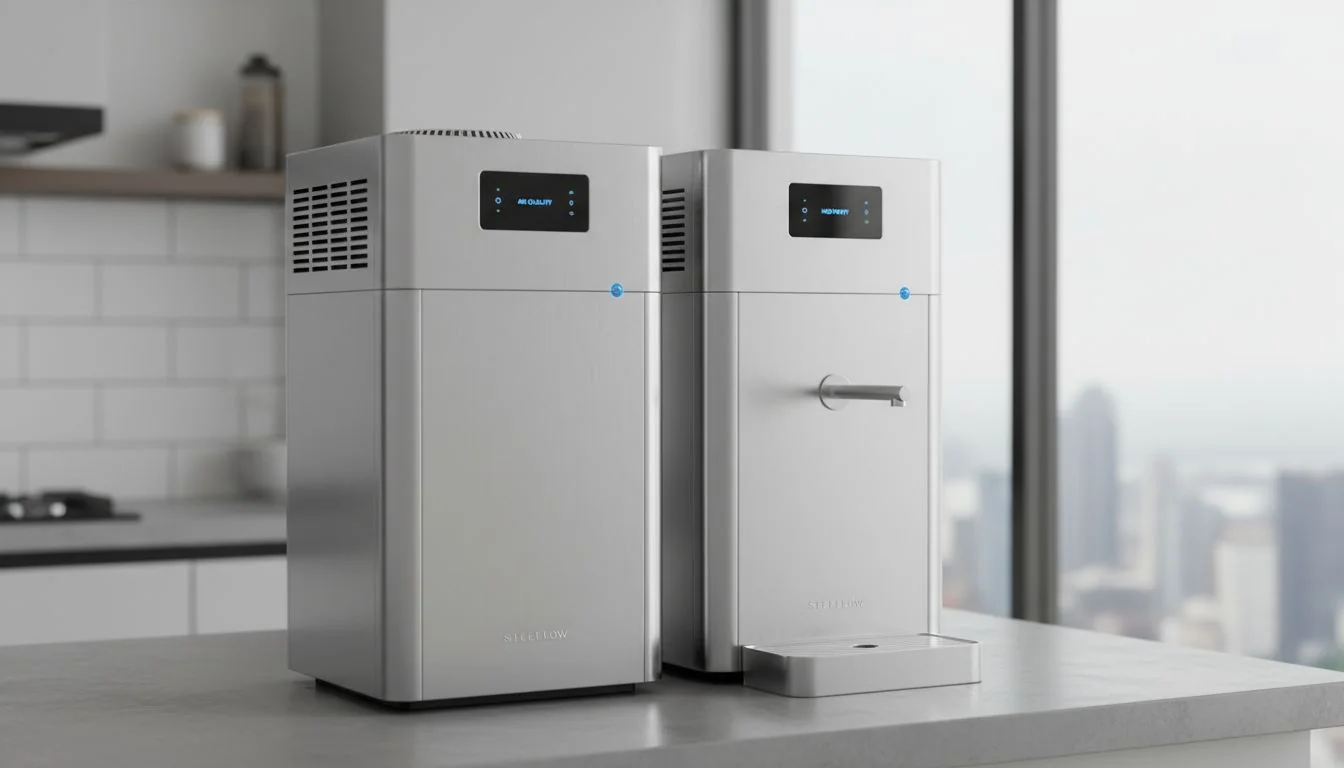 matching brushed stainless steel air and water purifiers