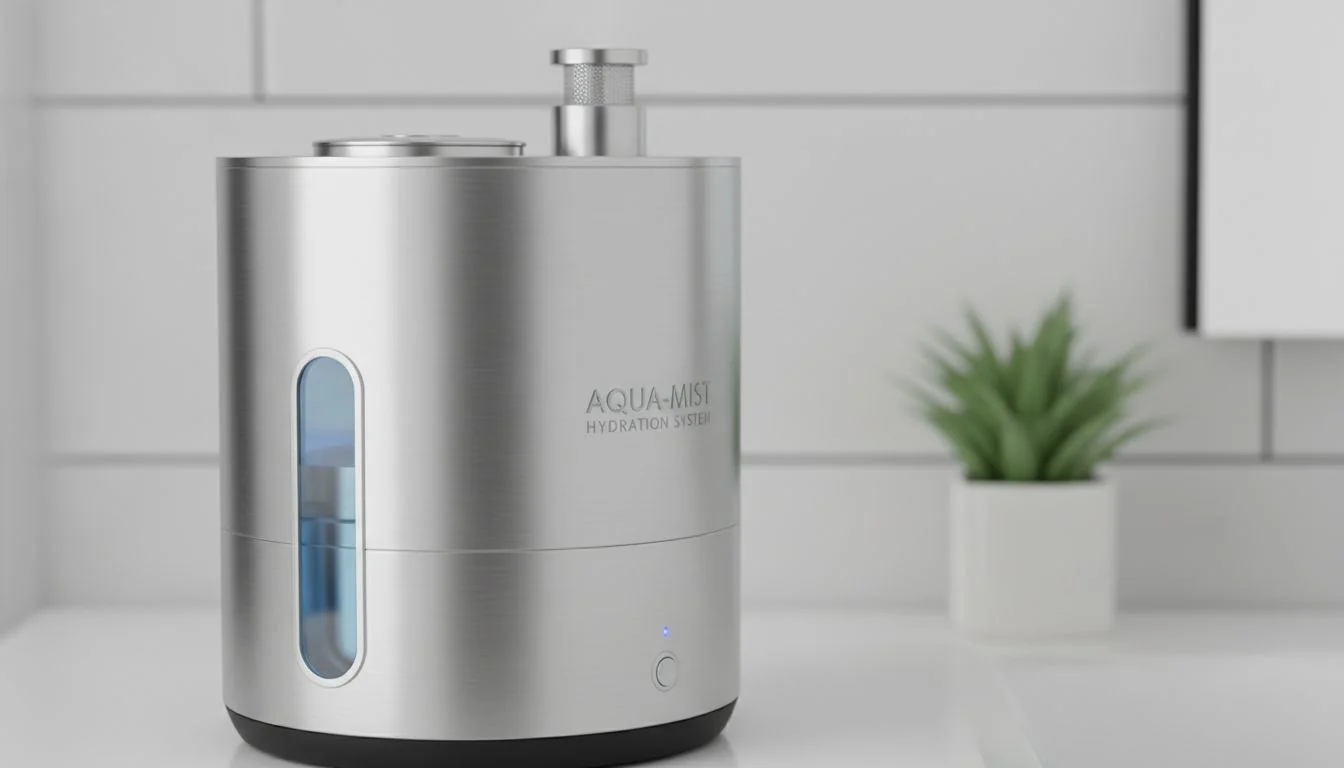 Close-up shot of a clean, sleek stainless steel water tank