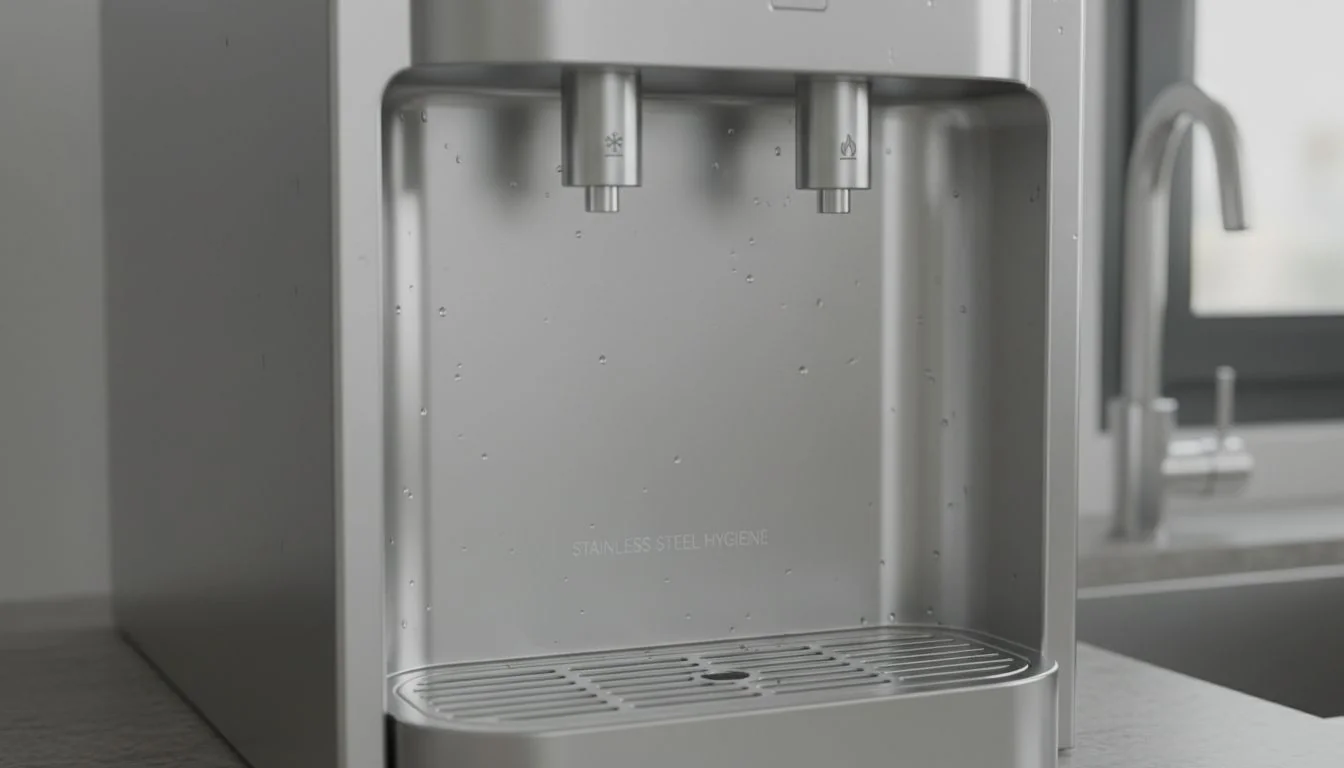 Stainless steel interior of a premium water dispenser