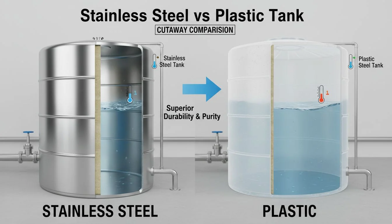 Stainless Steel vs Plastic Tank stainless steel water tank cutaway vs plastic tank
