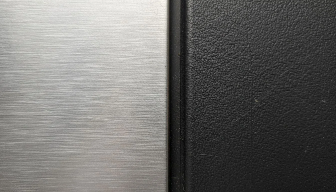 Stainless steel vs plastic texture close up of brushed stainless steel texture vs cheap plastic