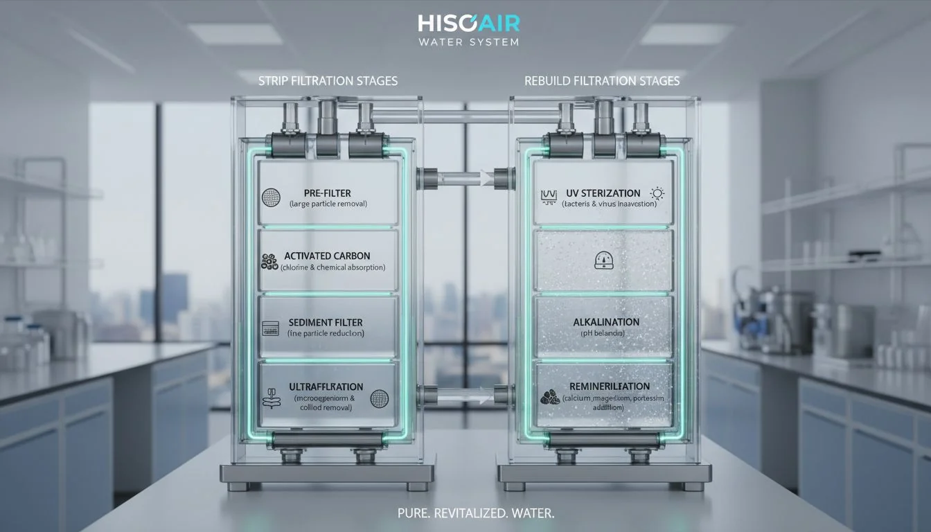 Hisoair water system showing filtration stages