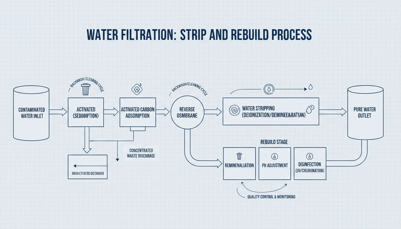 diagram showing the strip and rebuild water filtration process