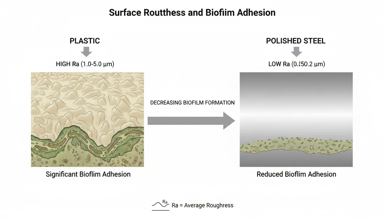 diagram of surface roughness Ra values plastic vs polished steel