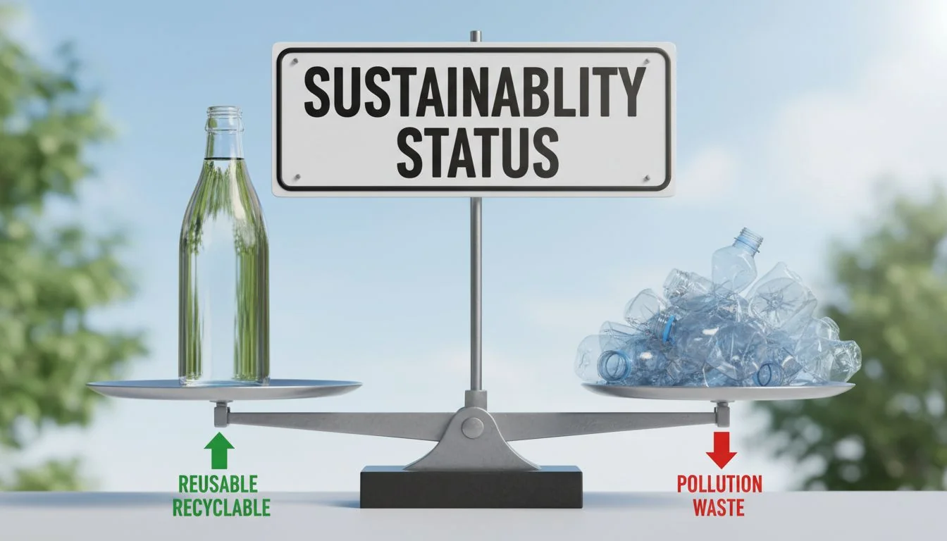 glass bottle vs pile of plastic bottles