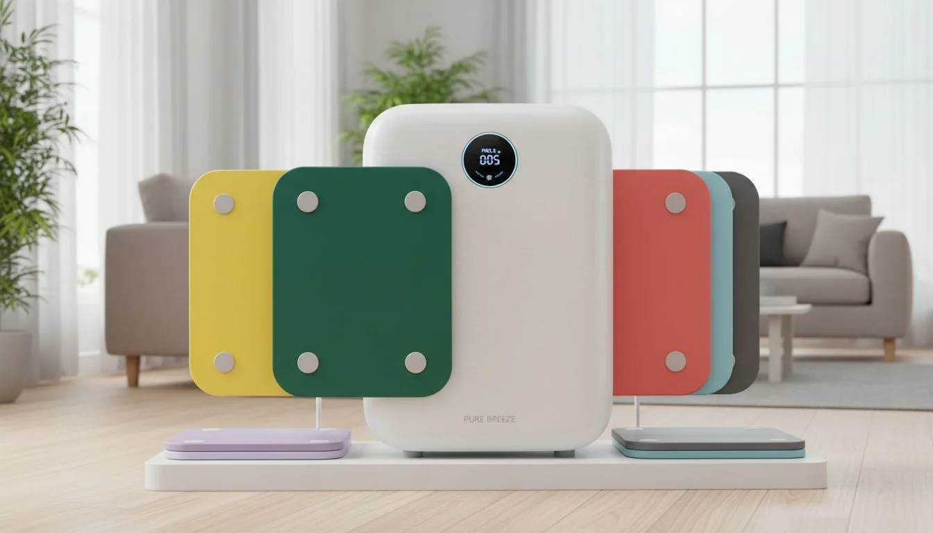 Swappable Front Panels air purifier with different colored magnetic front panels