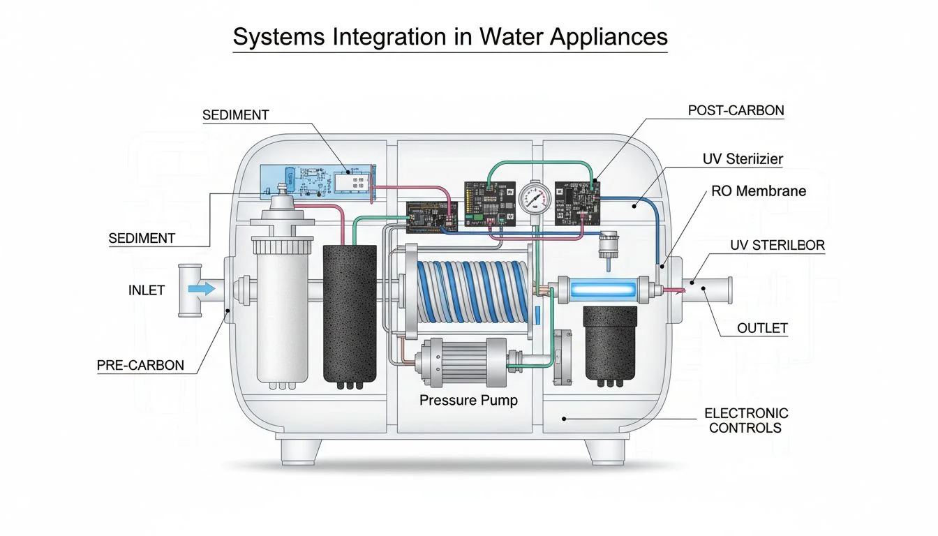 cross section of a water purifier showing internal components