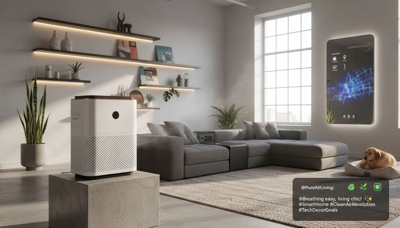 influencer style photo of a stylish air purifier in a background