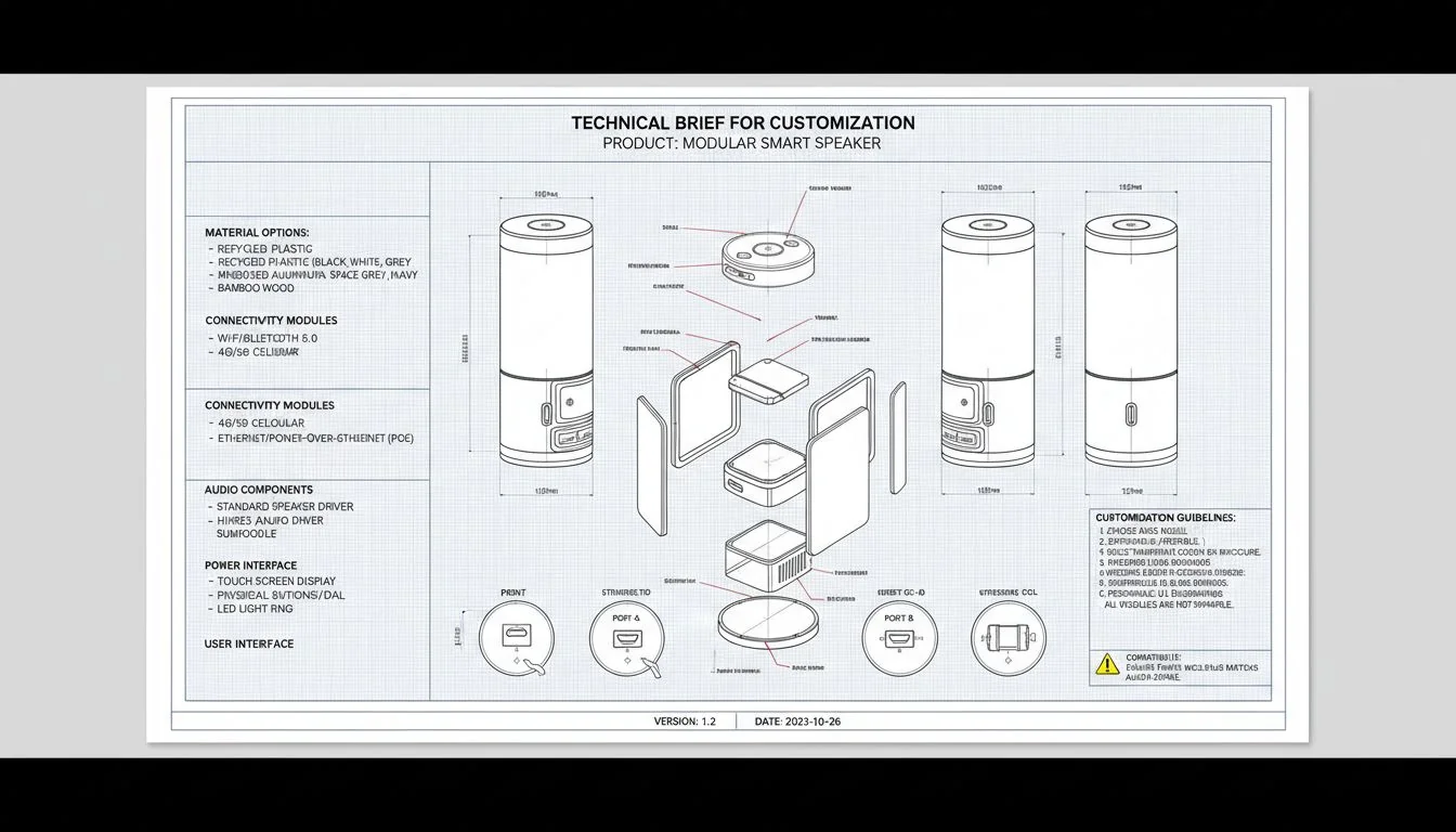 A technical drawing or 'tech pack' with detailed specifications for product customization.