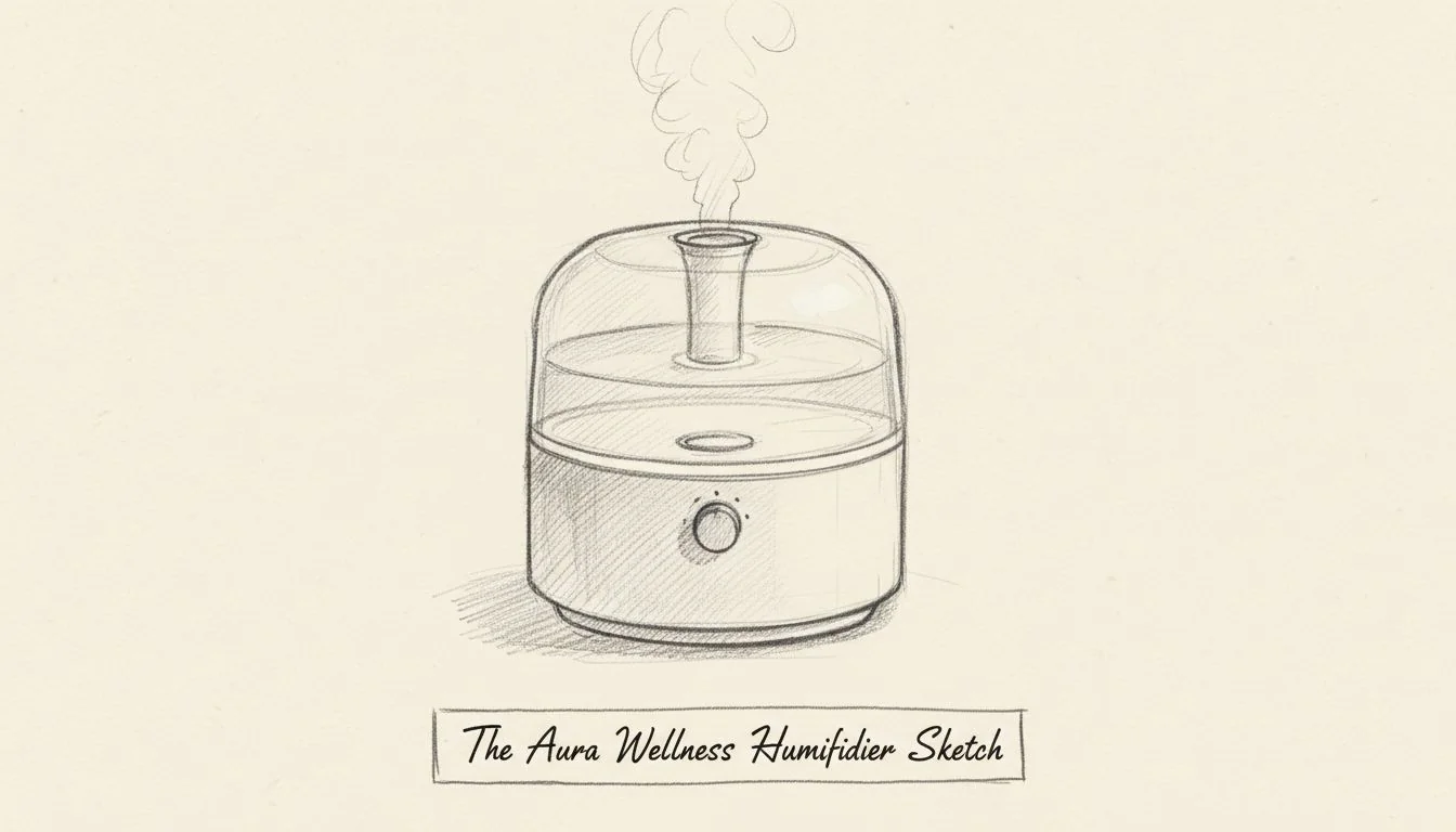 The Aura Wellness Humidifier Sketch A beautiful hand-drawn sketch of a modern, minimalist humidifier.