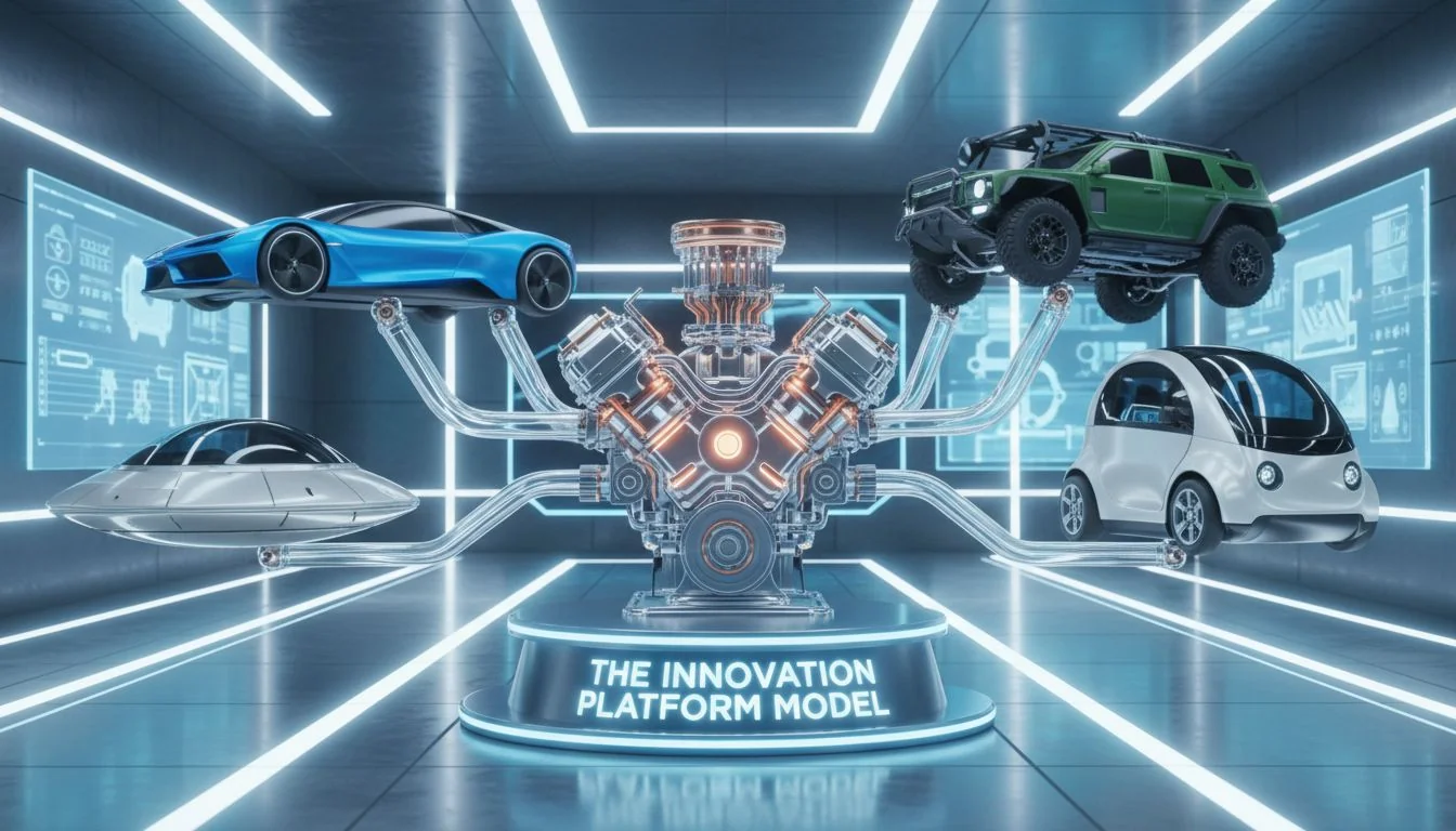 The Innovation Platform Model A central engine block with different customizable car bodies branching off it