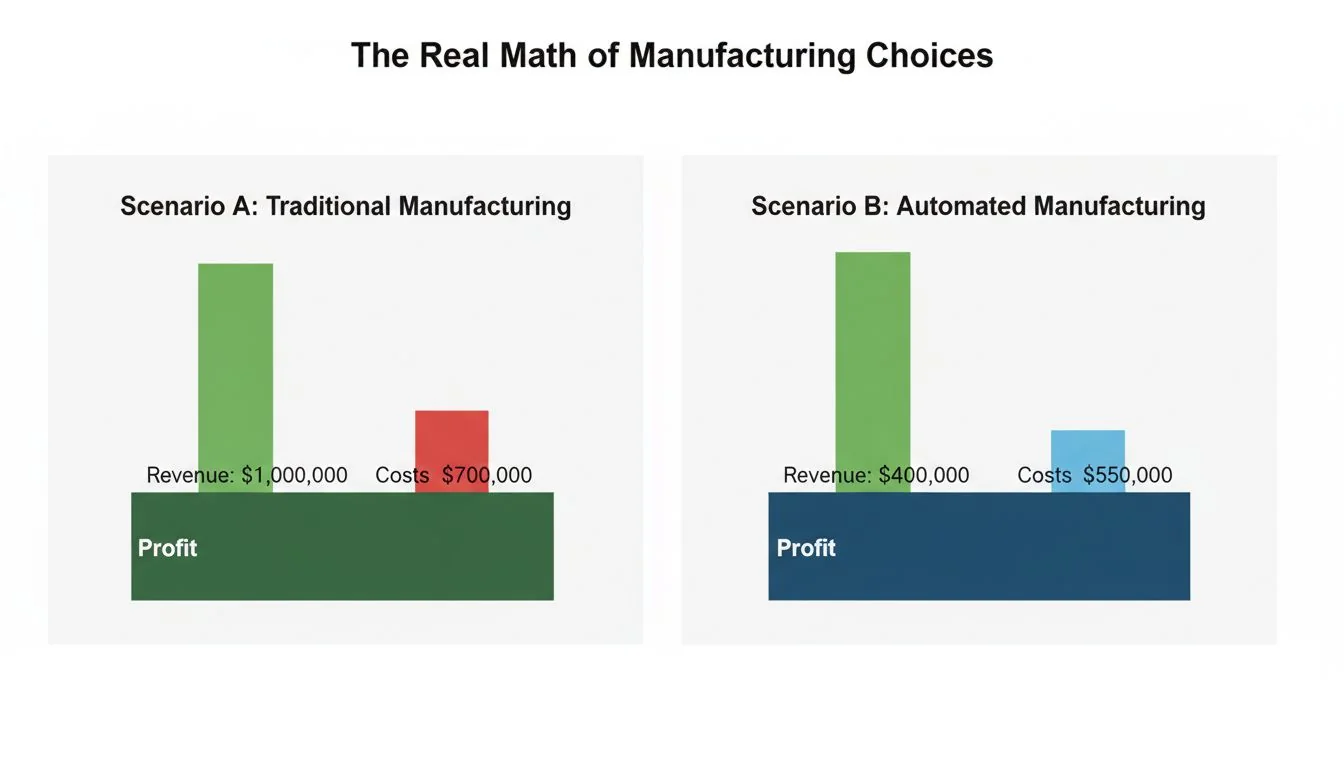 The Real Math of Manufacturing Choices A simple side-by-side chart comparing the profitability of Scenario A and Scenario B
