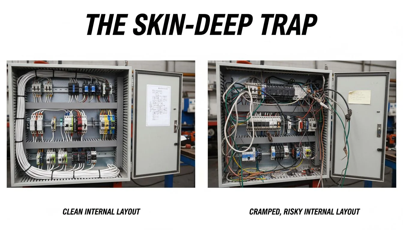 Comparison of a clean internal layout versus a cramped, risky internal layout