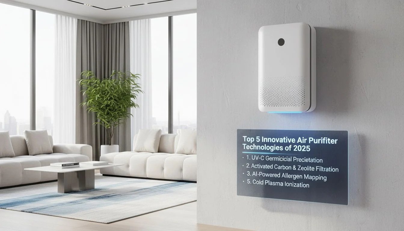 modern slim wall mounted air purifier in a living room