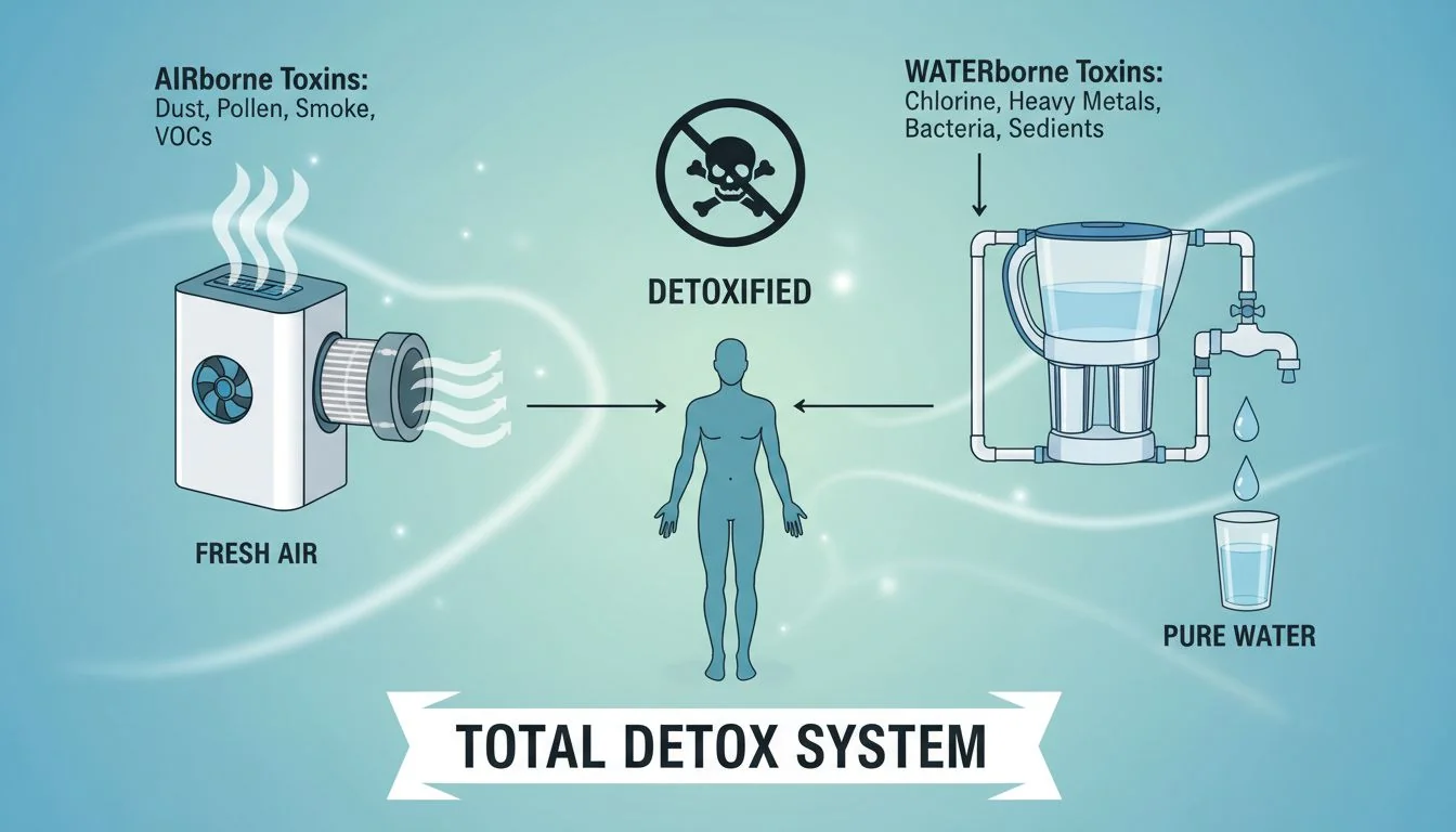 diagram showing toxins removed by air and water filters