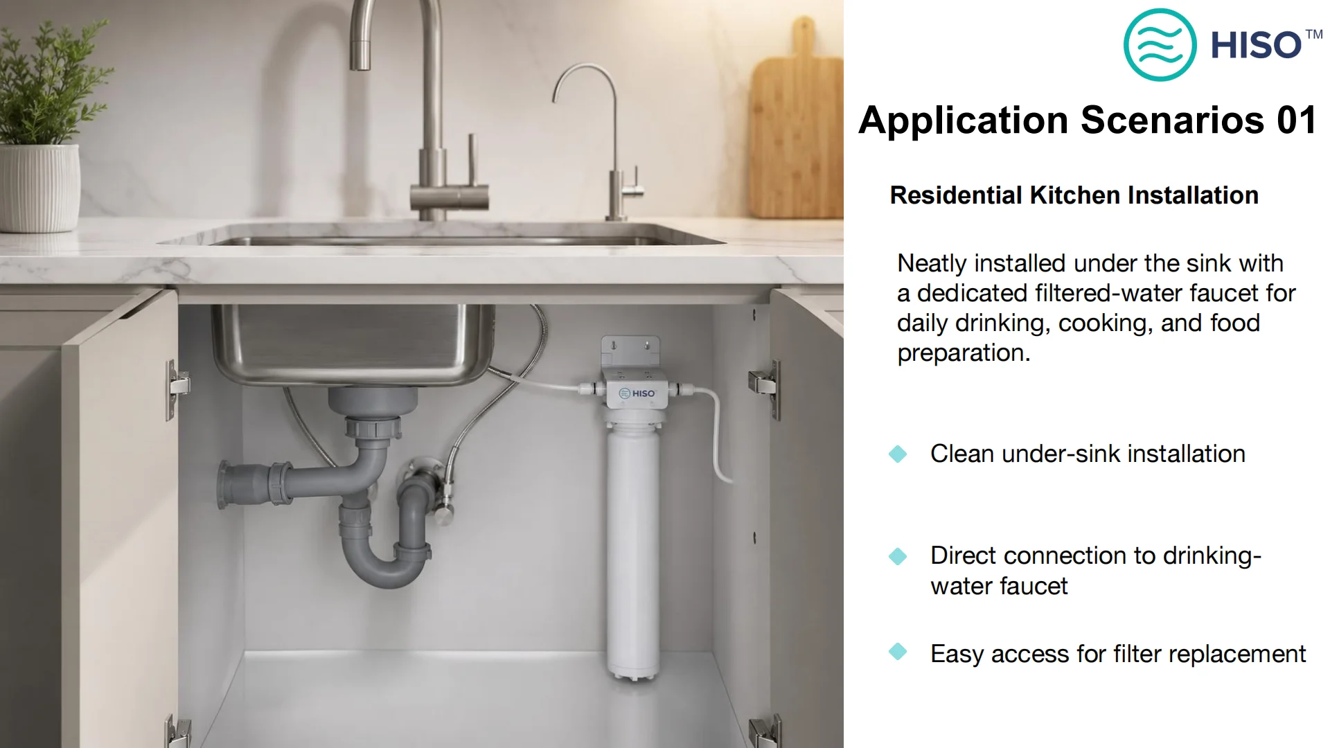 HW-S6 undersink water filter installed in a residential kitchen