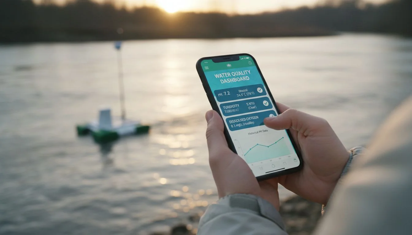 user checking water quality stats on mobile phone