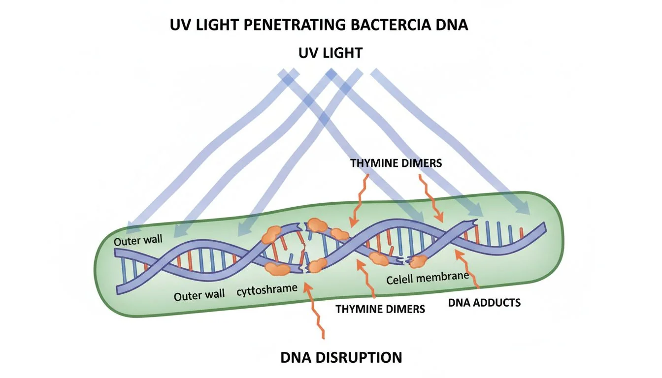 UV Light DNA Disruption diagram of uv light penetrating bacteria dna