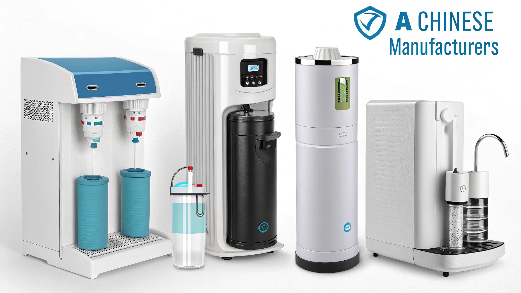 Collage of different types of water purifiers from various Chinese manufacturers