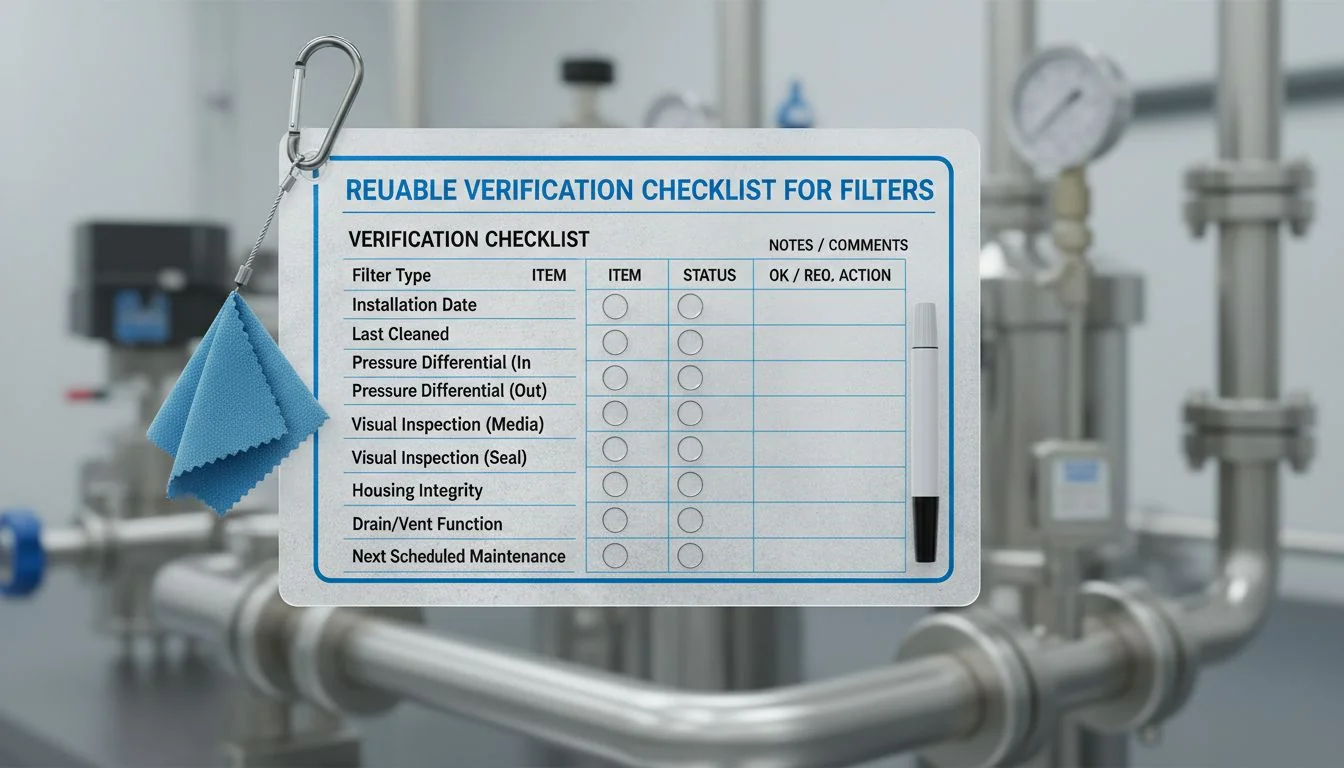 Reusable verification checklist for filters