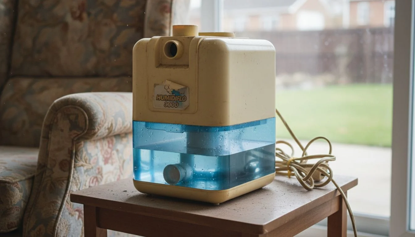 Vintage Plastic Humidifier An old, clunky, discolored plastic humidifier from the 1990s