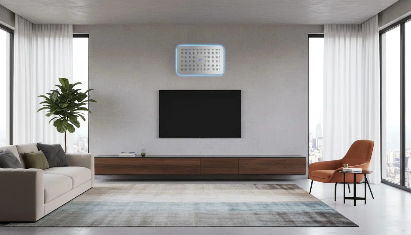 Modern living room with wall-mounted air purifier