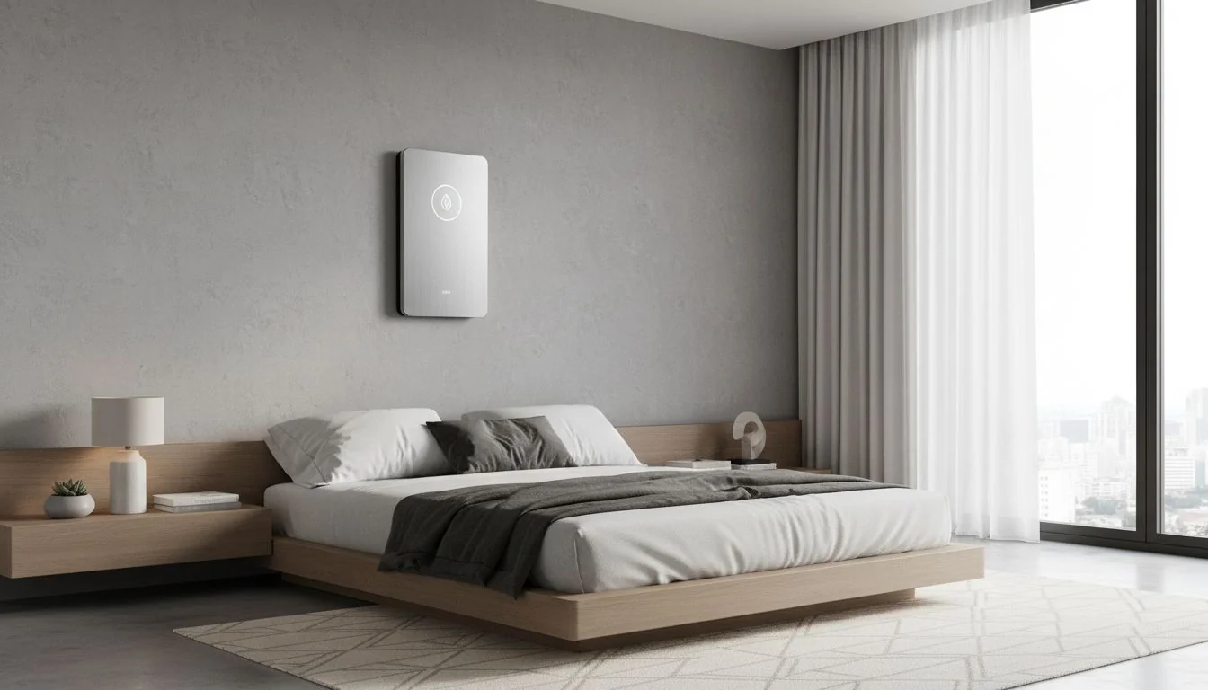 wall mounted air purifier in modern bedroom