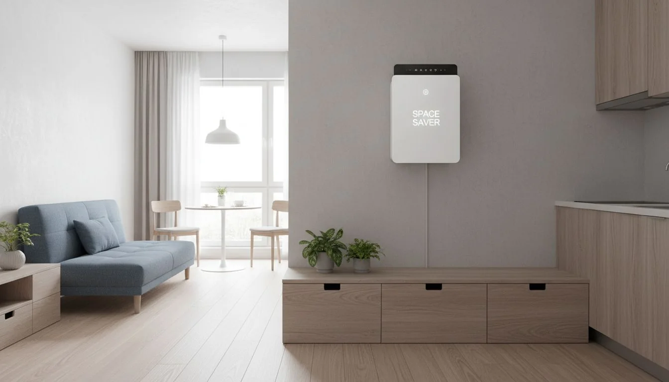 Wall Mounted Space Saver wall mounted air purifier in a small studio apartment