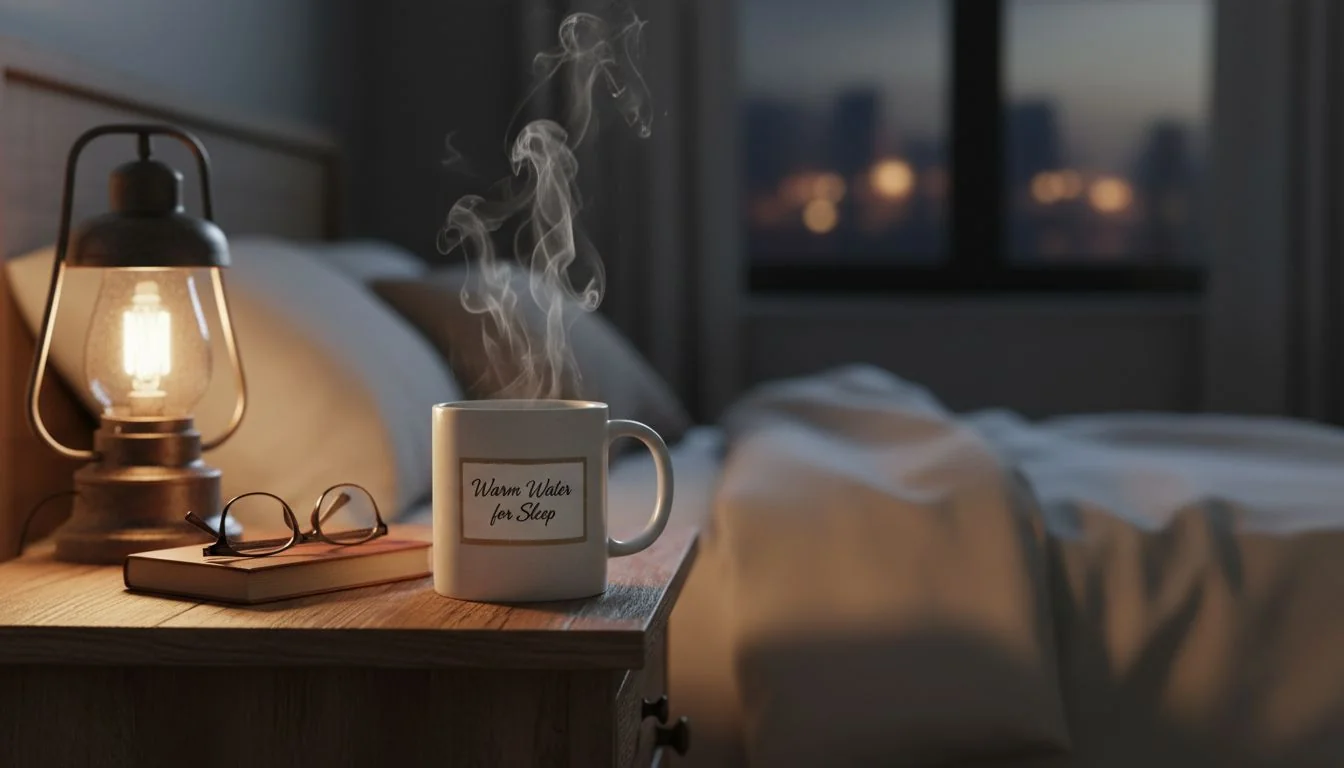 cup of hot tea on a nightstand